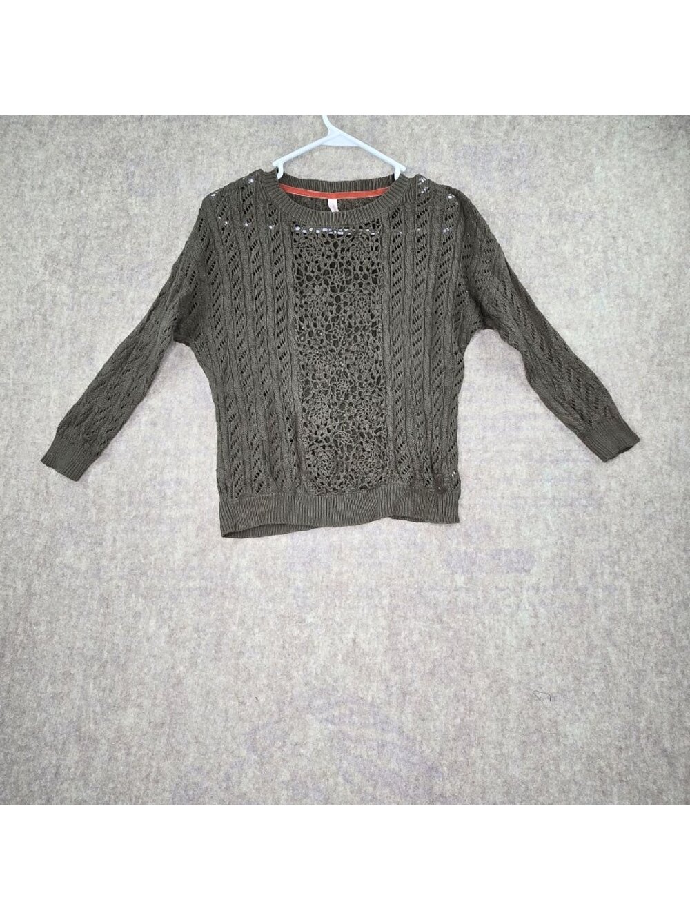 Xhilaration Women’s Small Olive Green Open Knit Lightweight Sweater 100% Cotton